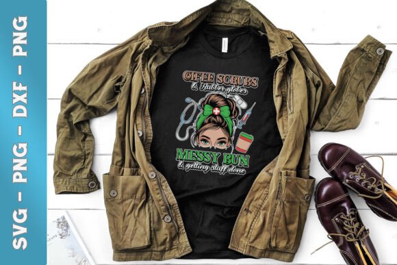 Coffee Scrubs Messy Bun Quote SVG: Graphics for Crafts